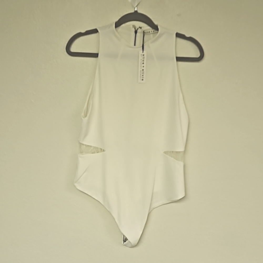 Alice + Olivia White Sleeveless Lace Cut Out Bodysuit XL